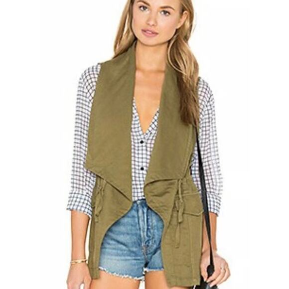 NWT Linen Cotton Sanctuary Sleeveless Army Green Drawstring Vest with Pockets - Picture 1 of 8